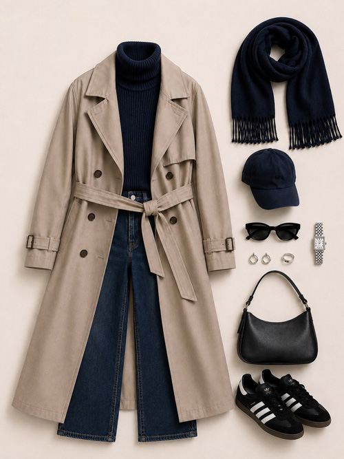 ترنچ‌کت کرمی بلند